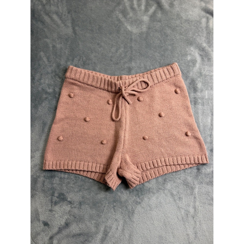 Knit Sweater Lounge Pink Mauve High Waist Shorts Pom Pom Cozy Coquette Soft Girl